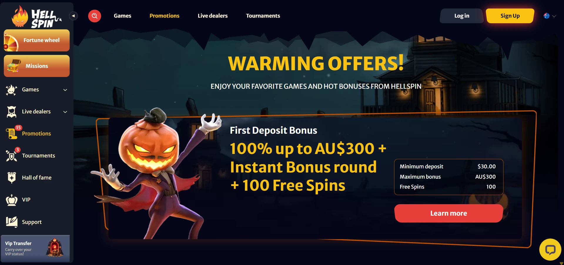 Hell Spin bonus section showing the welcome package